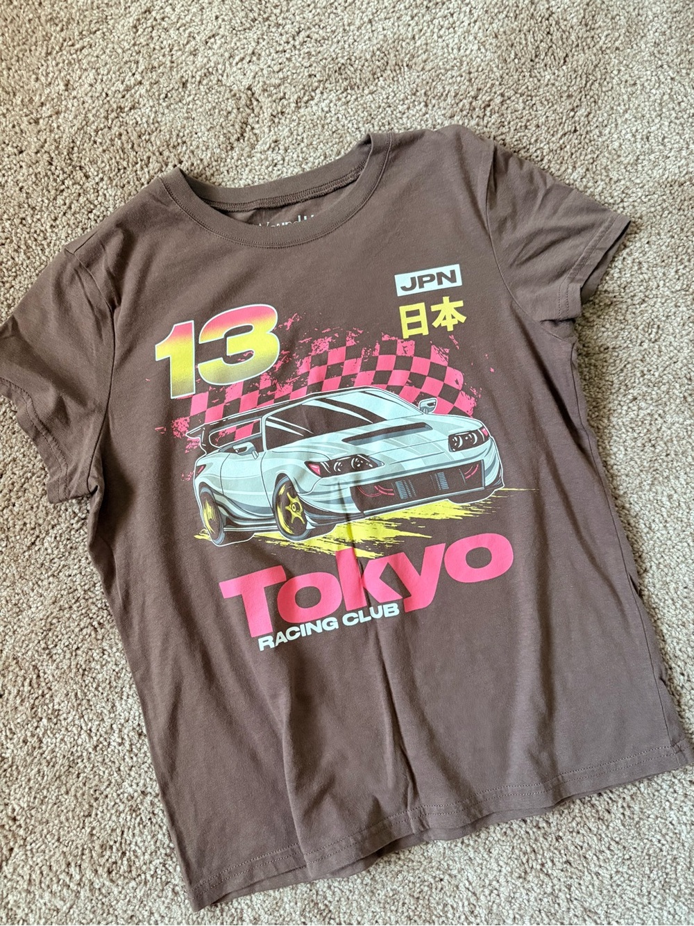 Wound Up Tokyo Racing Club Graphic Tee - Brown with Pink & Yellow Accents